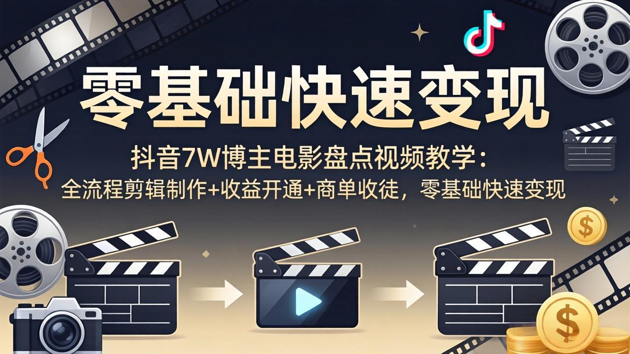 抖音7W博主电影盘点视频教学：全流程剪辑制作+收益开通+商单收徒，零基础快速变现-智云网