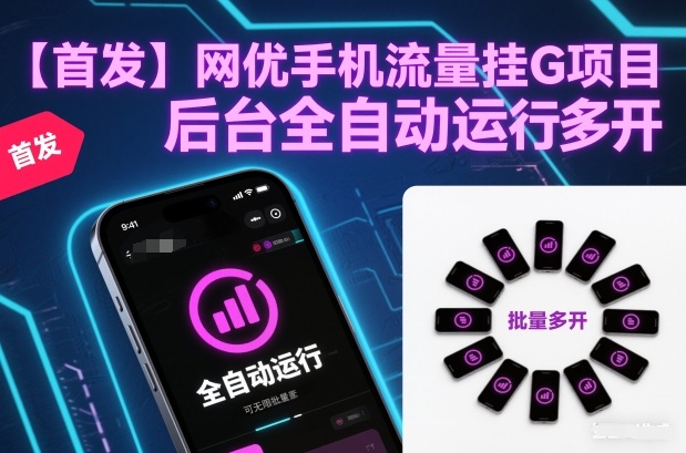 【首发】网优手机流量挂G项目，后台全自动运行，可无限批量多开【揭秘】-智云网