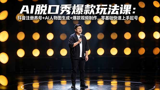 AI脱口秀爆款玩法课：抖音注册养号+AI人物图生成+爆款视频制作，零基础快速上手起号-智云网