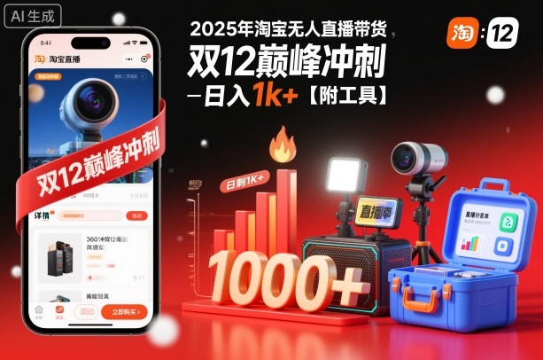 2025年淘宝无人直播带货，冲刺双12，日入1k+【附工具】【揭秘】-智云网