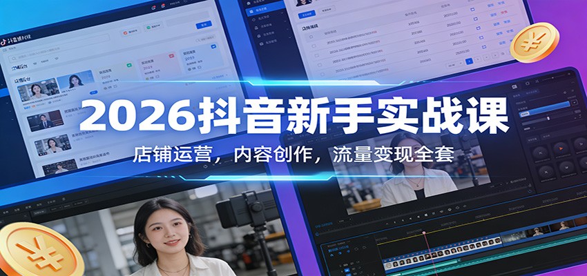 2026抖音新手实战课：店铺运营，内容创作，流量变现全套-智云网
