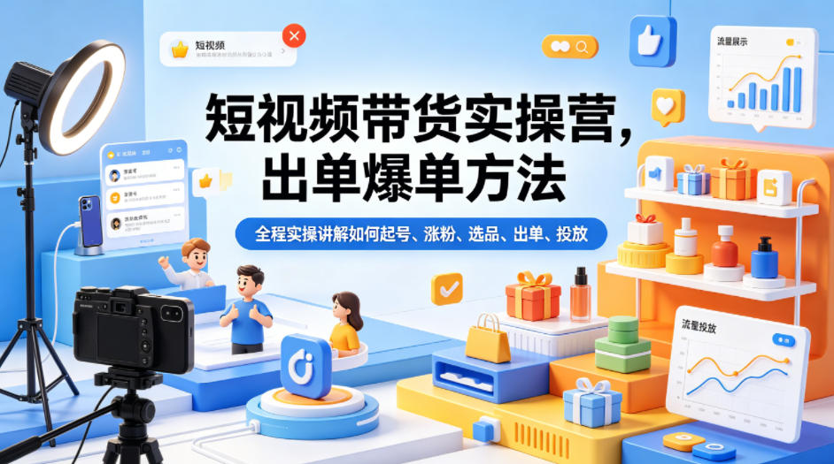 短视频带货实操营，出单爆单方法，全程实操讲解如何起号、涨粉、选品、出单、投放-智云网