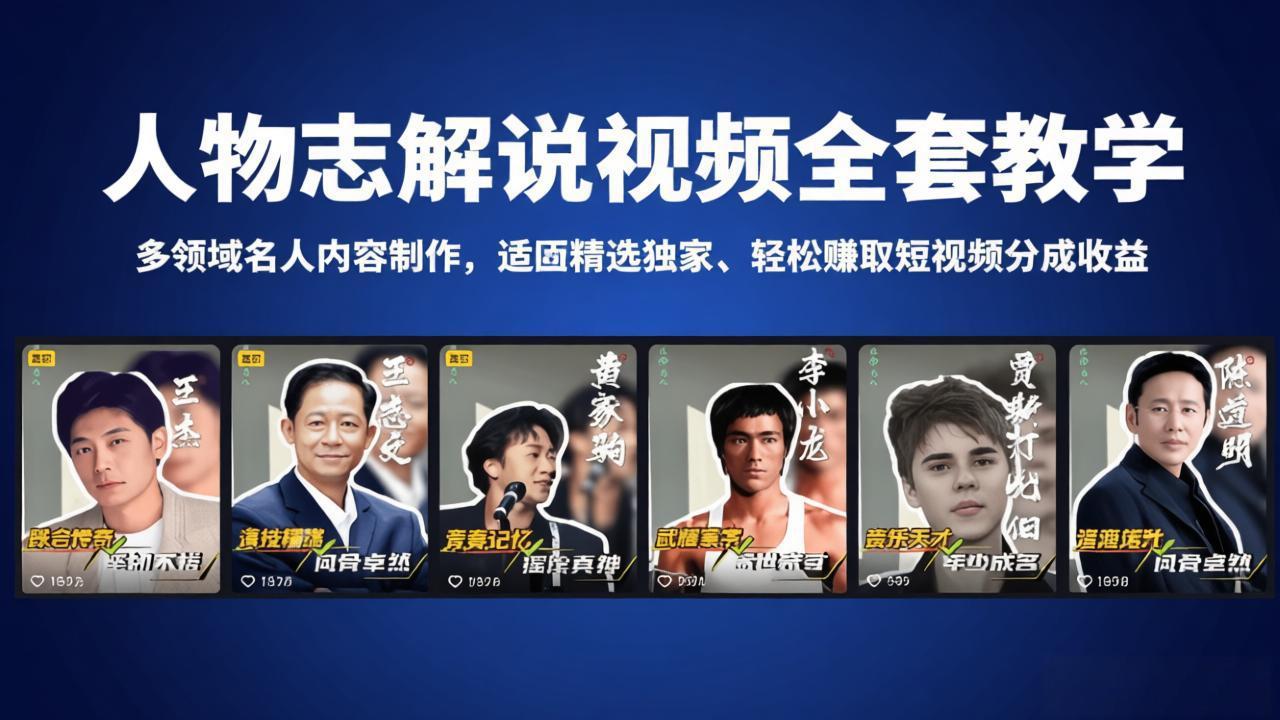 人物志解说视频全套教学，多领域名人内容制作，适配精选独家，轻松赚取短视频分成收益-智云网