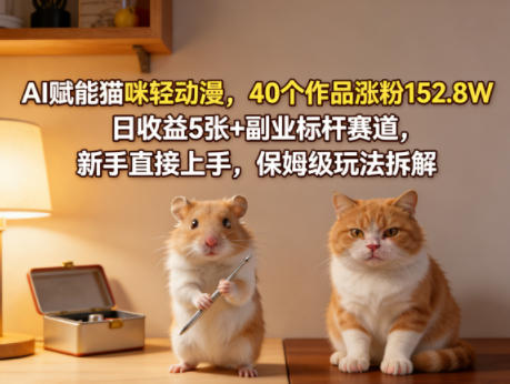 AI赋能猫咪轻动漫，40个作品涨粉152.8W，日收益5张+副业标杆赛道，新手直接上手，保姆级玩法拆解-智云网