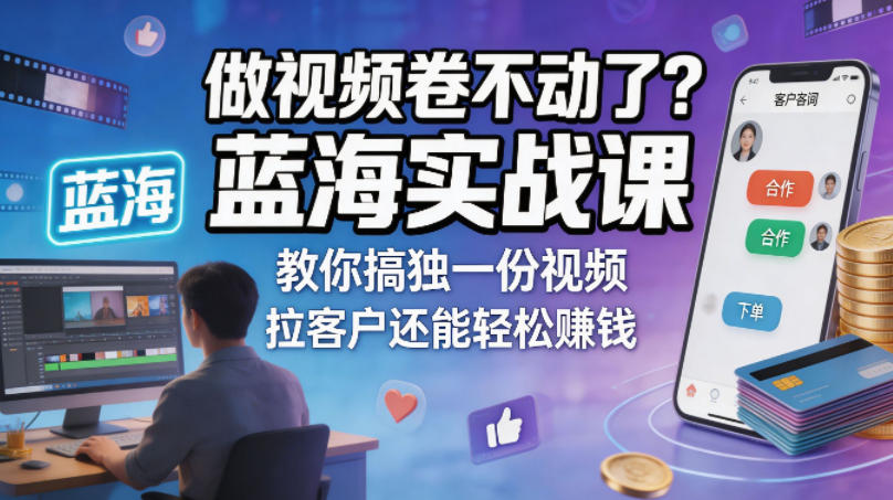 做视频卷不动了？蓝海实战课教你搞独一份视频，拉客户还能轻松賺钱！【原创双语字幕】-智云网