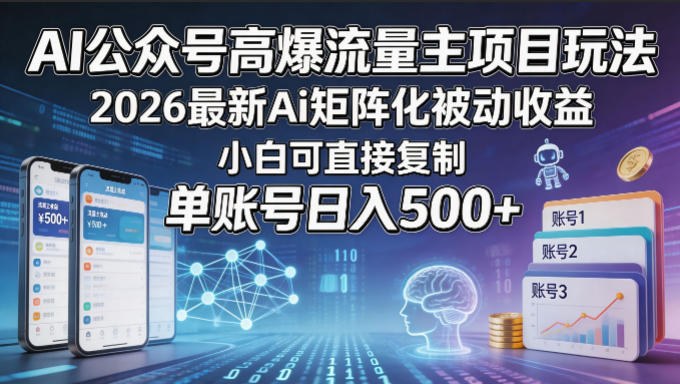 AI公众号高爆流量主项目玩法，2026最新Ai矩阵化被动收益，小白可直接复制，单账号日入500+-智云网