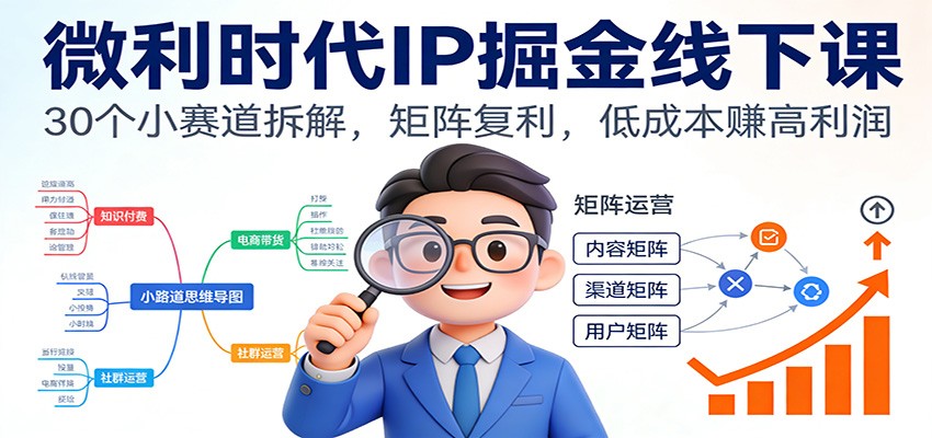 微利时代IP掘金线下课：30个小赛道拆解，矩阵复利，低成本赚高利润-智云网