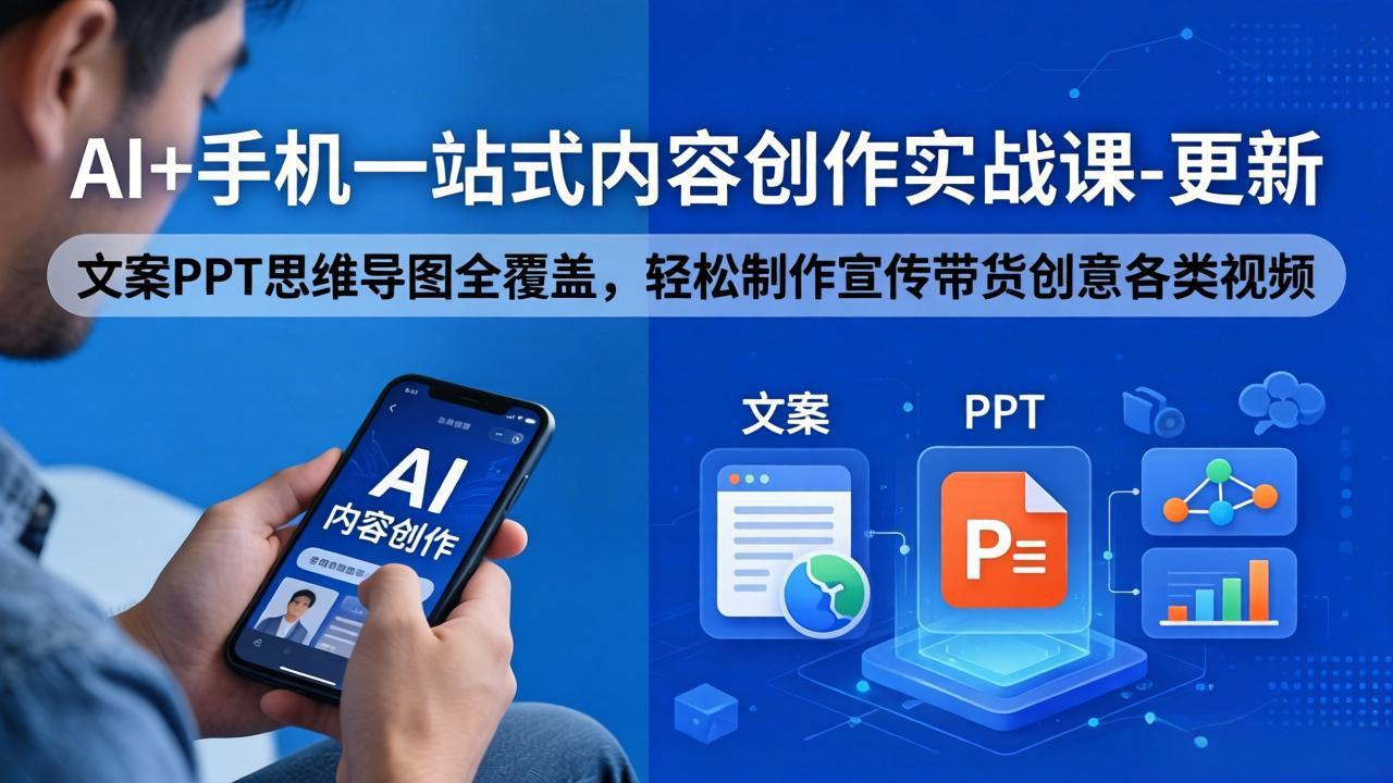 AI+手机一站式内容创作实战课-更新，文案PPT思维导图全覆盖，轻松制作宣传带货创意各类视频-智云网