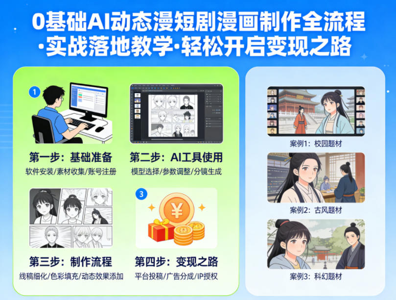 0基础AI动态漫短剧漫画制作全流程，实战落地教学，轻松开启变现之路