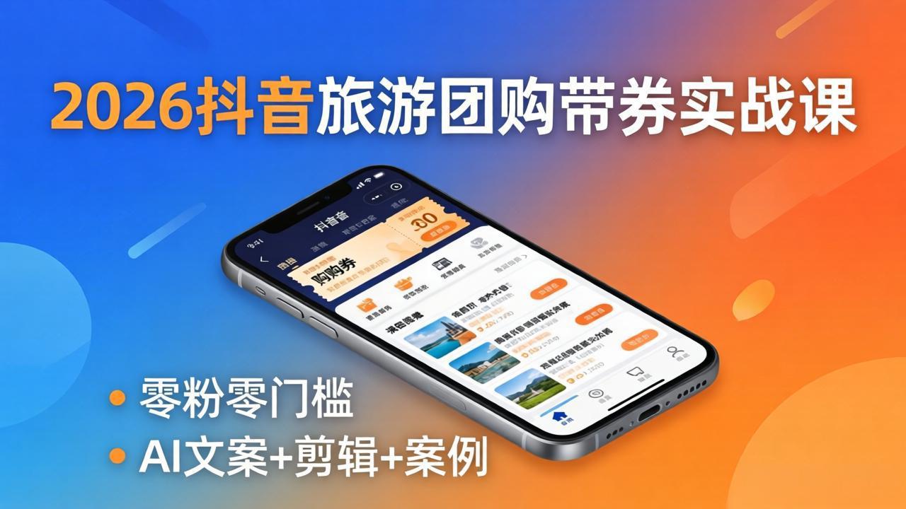2026抖音旅游团购带券实战课：零粉零门槛，AI文案+剪辑+案例，躺着赚门票佣金-智云网