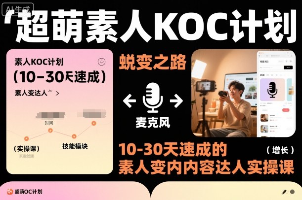 超萌素人KOC计划，10-30天速成的素人变内容达人实操课，适合想做短剧小说推文电商推广的素人入局-智云网