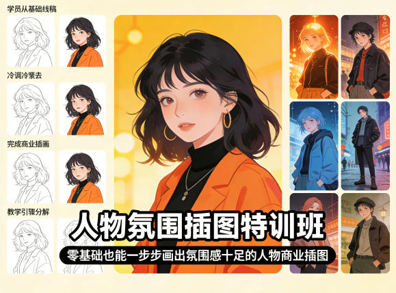 人物氛围插图特训班，零基础也能一步步画出氛围感十足的人物商业插图-智云网