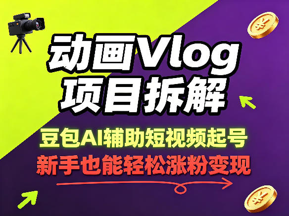 动画Vlog项目拆解，豆包AI辅助短视频起号，新手也能轻松涨粉，43条作品涨粉8.3W-智云网