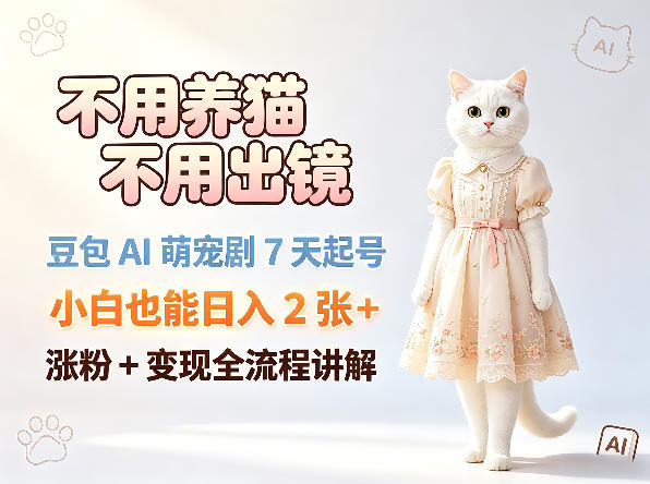 不用养猫不用出镜，豆包AI萌宠剧7天起号，小白也能日入2张+，涨粉+变现全流程讲解-智云网