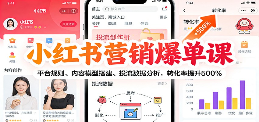 小红书营销爆单课：平台规则、内容模型搭建、投流数据分析，转化率提升500%-智云网