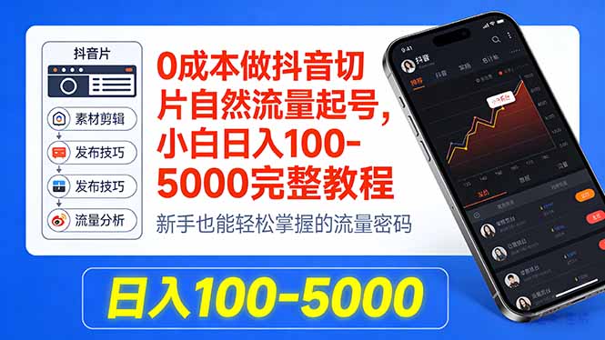 0成本做抖音切片自然流量起号，小白日入100-5000完整教程-智云网