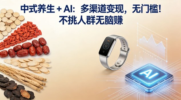 中式养生+AI：多渠道变现，无门槛，不挑人群无脑賺