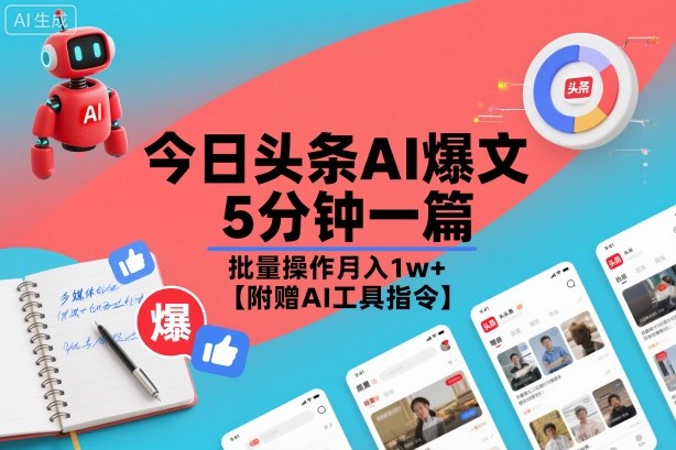 今日头条AI爆文，5分钟一篇，批量操作月入1w+【附赠AI工具指令】-智云网