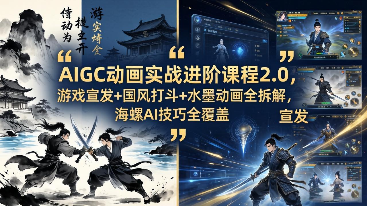 AIGC动画实战进阶课程2.0，游戏宣发+国风打斗+水墨动画全拆解，海螺AI技巧全覆盖-智云网
