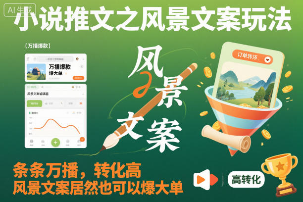 小说推文之风景文案玩法，条条万播，转化高，风景文案居然也可以爆大单！