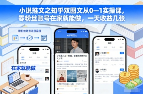 小说推文之知乎双图文从0—1实操课，零粉丝账号在家就能做，一天收益几张-智云网