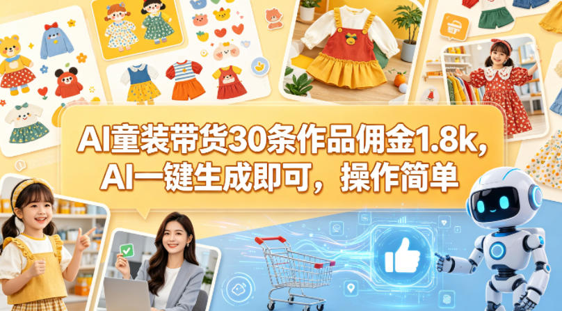 AI童装带货30条作品佣金1.8k，AI一键生成即可，操作简单-智云网