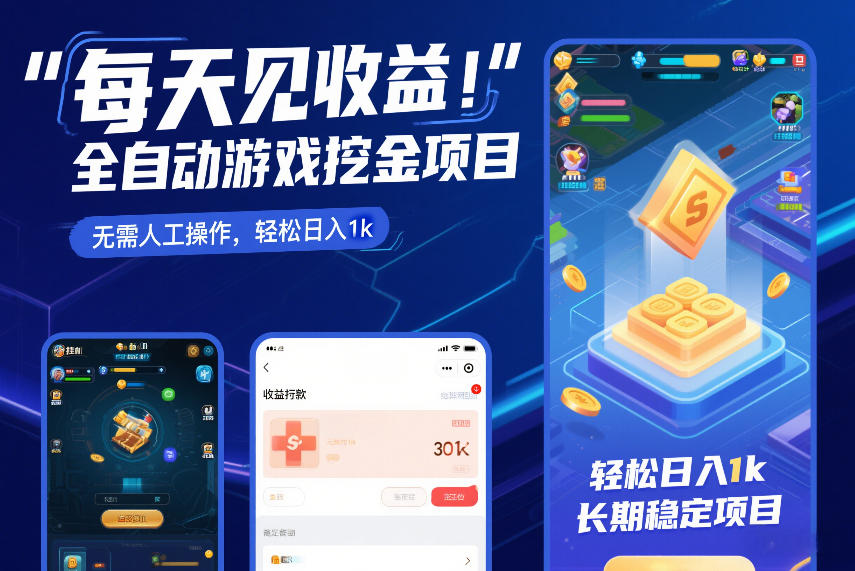 每天见收益，全自动游戏挖金项目，无需人工操作，轻松日入1k，长期稳定项目【揭秘】