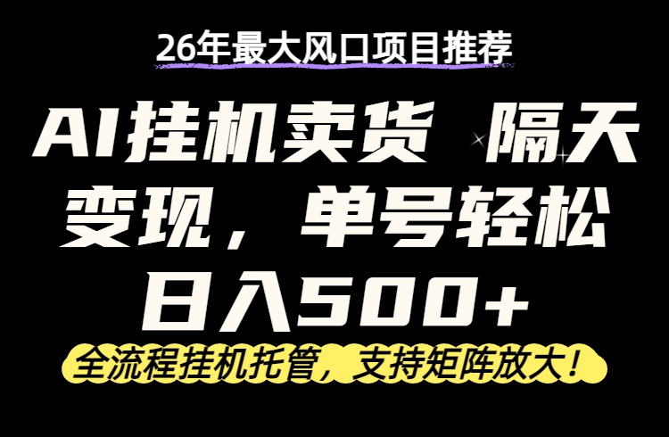 26年最新AI挂机卖货，隔天出收益，单账号轻松日入500+-智云网