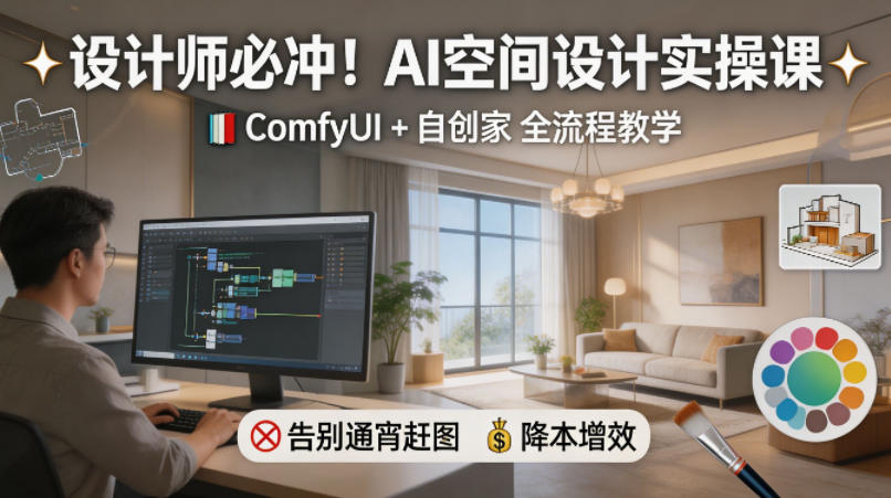 设计师必冲！AI空间设计实操课，ComfyUI+自创家全教学，告别通宵赶图，降本增效-智云网