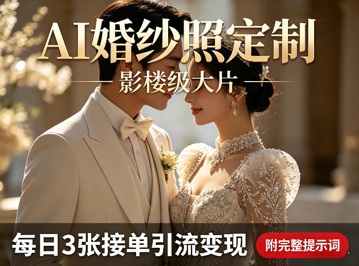 AI婚纱照定制影楼级大片，每日3张接单引流变现，轻松实现副业增收（附完整提示词）-智云网