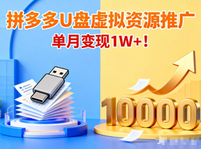 拼多多卖U盘虚拟资源，搭配商品推广，单月变现1W+！