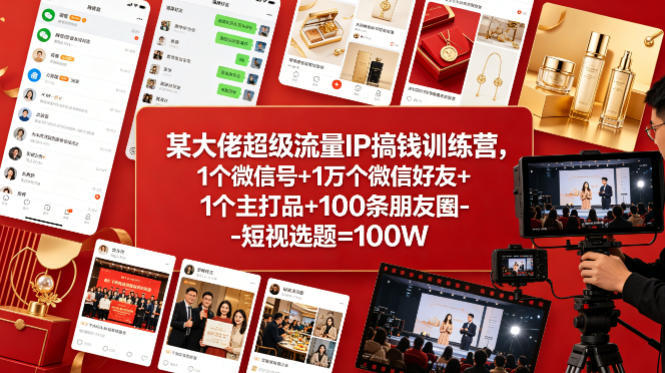 某大佬超级流量IP搞钱训练营，1个微信号+1万个微信好友+1个主打品+100条朋友圈-短视选题=100W-智云网
