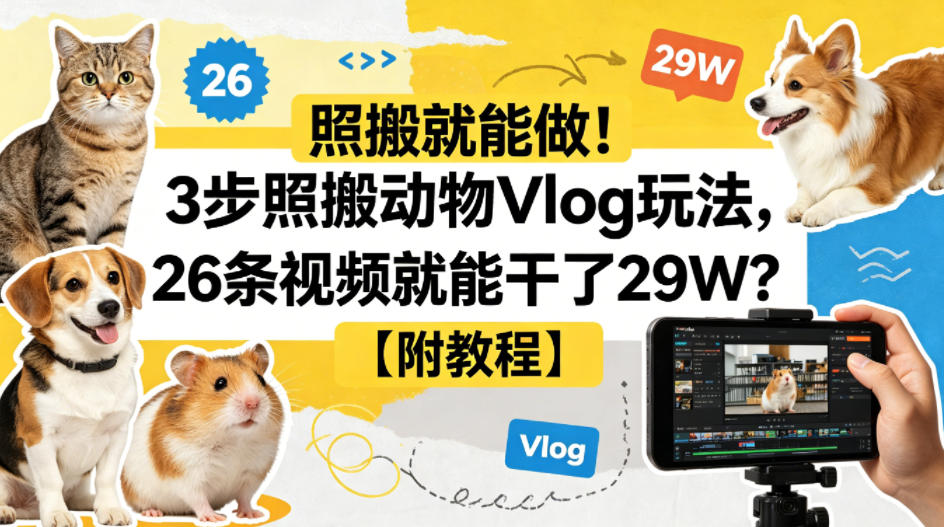 照搬就能做！3步照搬动物Vlog玩法，26条视频就能干了29W？【附教程】【赠coze一键生成工作流】-智云网