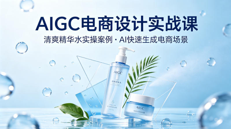 AIGC电商设计实战课，以清爽精华水为实操案例，教你用AI快速生成电商场景-智云网
