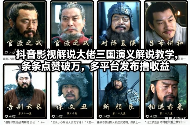 抖音影视解说大佬三国演义解说教学，条条点赞破万，多平台发布撸收益-智云网