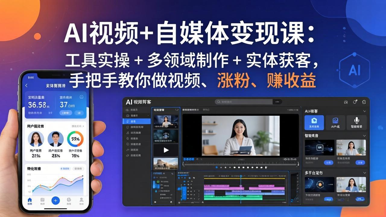 AI视频+自媒体变现课:工具实操 + 多领域制作 + 实体获客,手把手教你做视频、涨粉、赚收益-智云网