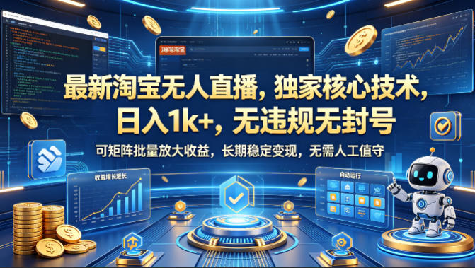 最新淘宝无人直播，独家核心技术，日入1k+，无违规无封号，可矩阵批量放大，长期稳定，无需人工值守【揭秘】-智云网