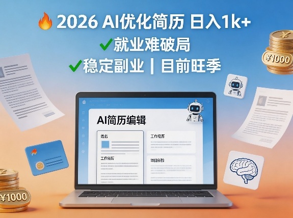 2026用AI优化简历日入1k+就业难，目前旺季，稳定副业-智云网