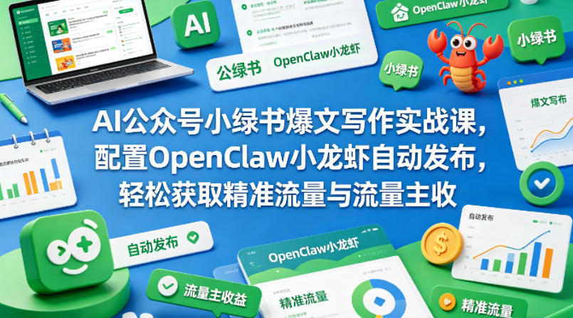 AI公众号小绿书爆文写作实战课，配置OpenClaw小龙虾自动发布，轻松获取精准流量与流量主收益-智云网