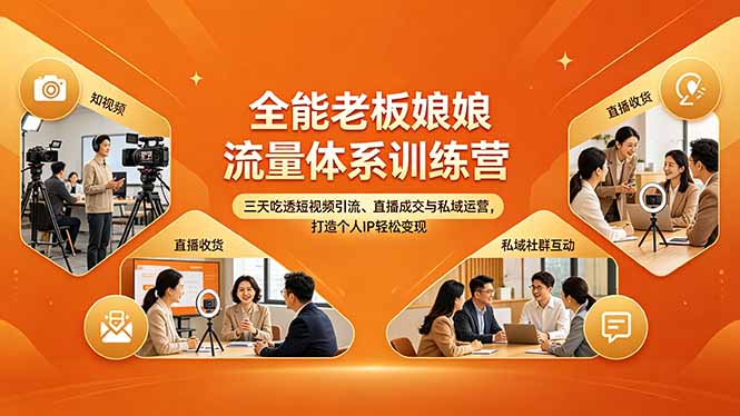 全能老板娘流量体系训练营，三天吃透短视频引流、直播成交与私域运营，打造个人IP轻松变现-智云网